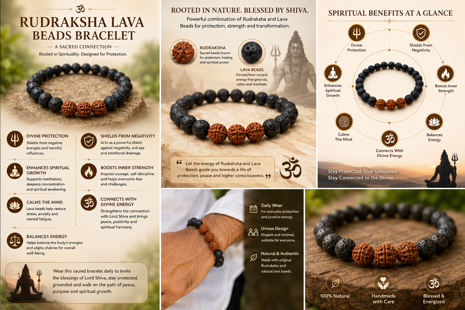 Rudraksha with Lava Beads Bracelet