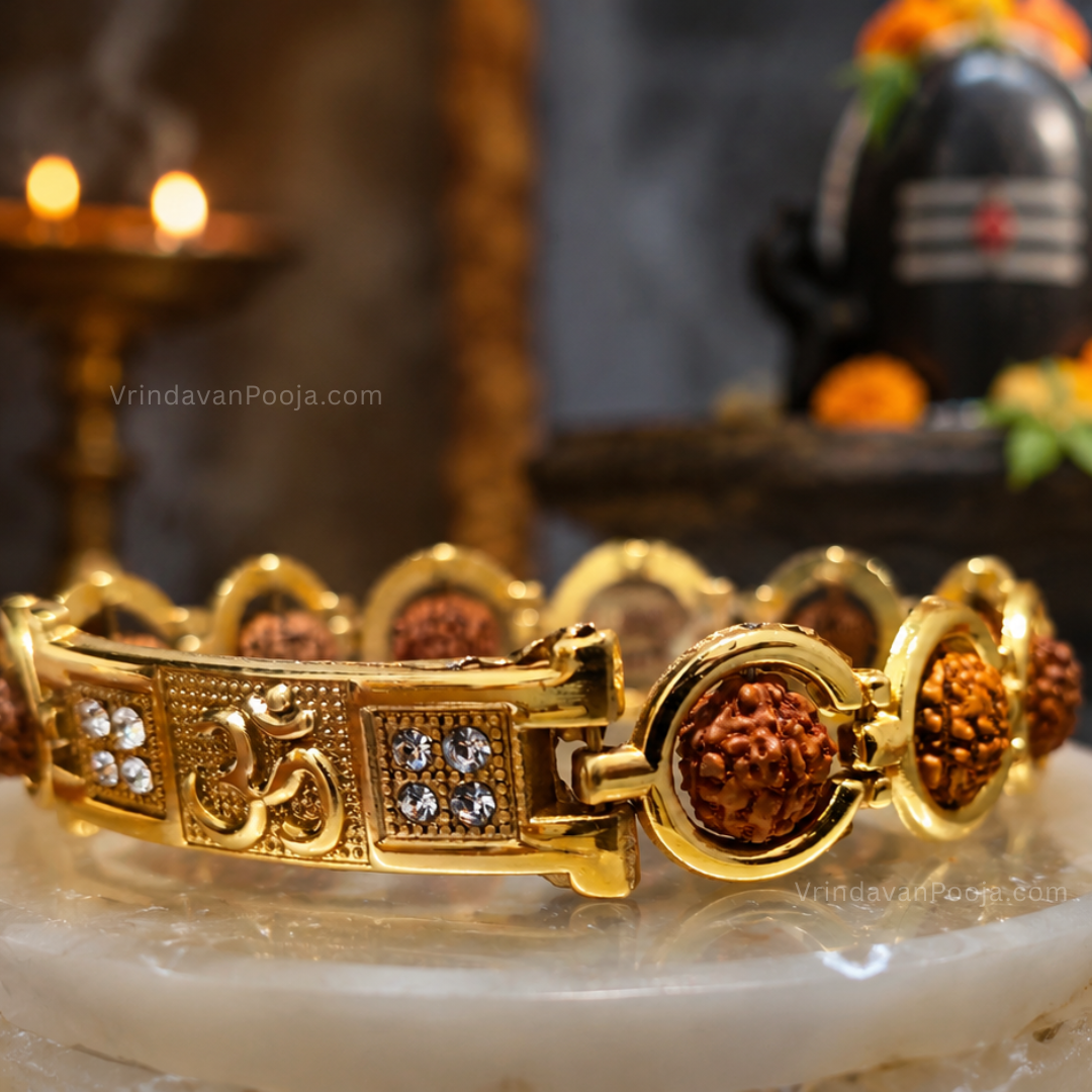 Elegant Om Rudraksha Bracelet Gold Plated