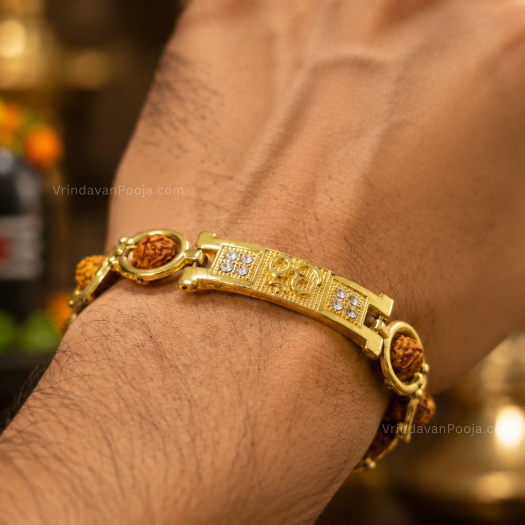 Elegant Om Rudraksha Bracelet Gold Plated