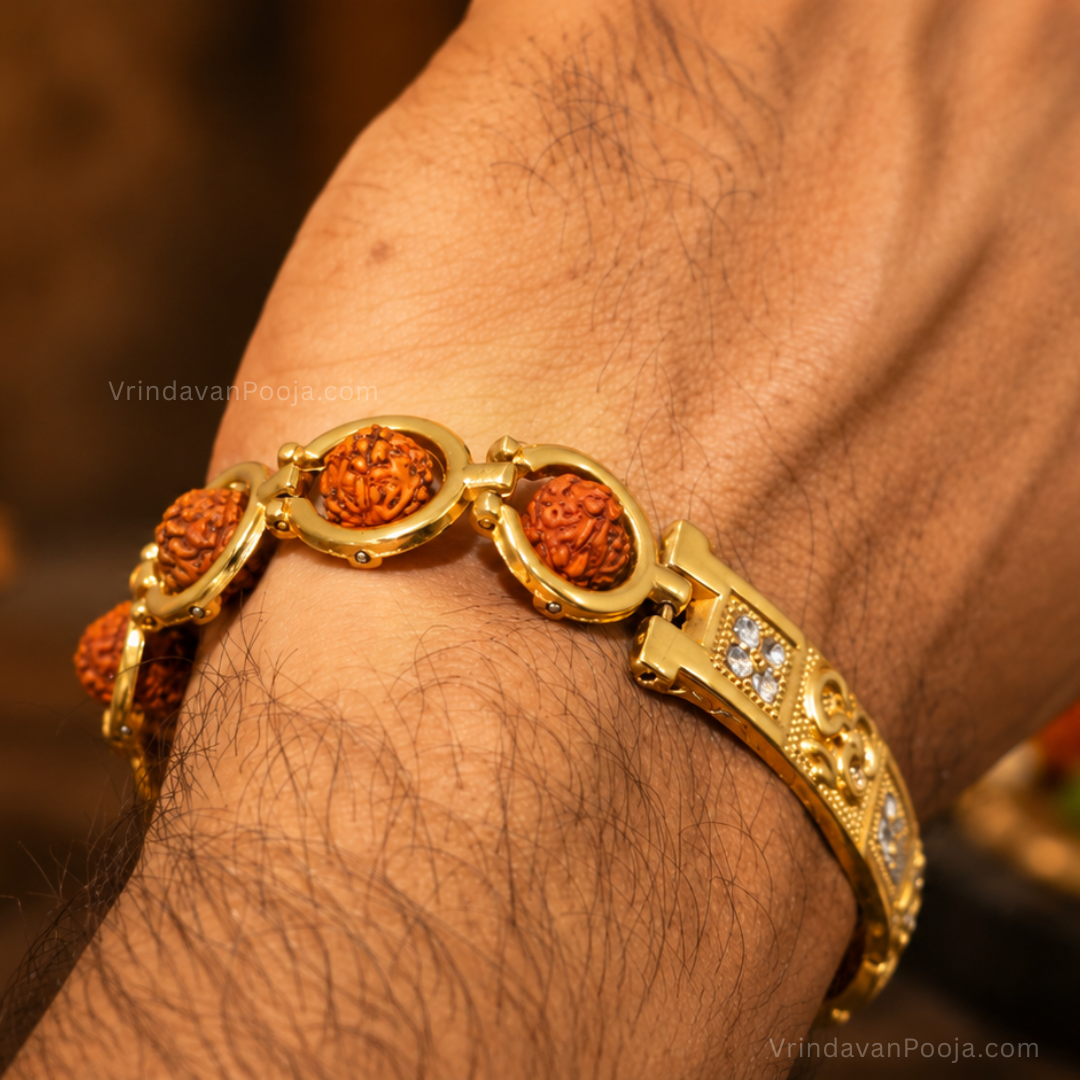 Elegant Om Rudraksha Bracelet Gold Plated