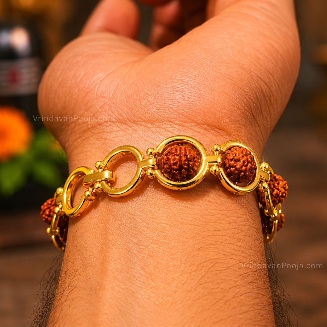 Elegant Om Rudraksha Bracelet Gold Plated