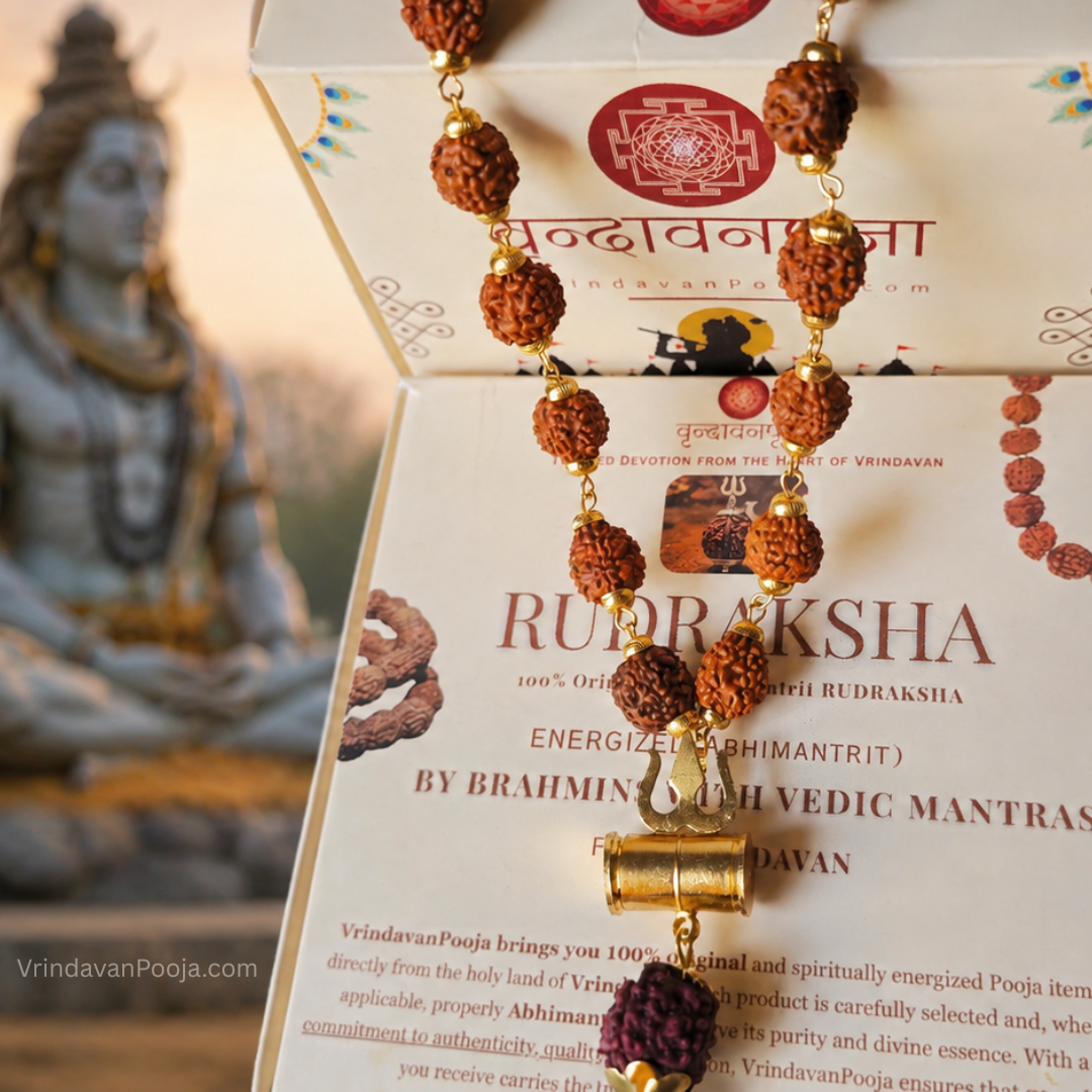 Gold Plated Rudraksha Trishool Necklace