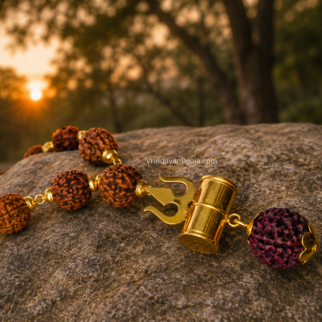 Gold Plated Rudraksha Trishool Necklace