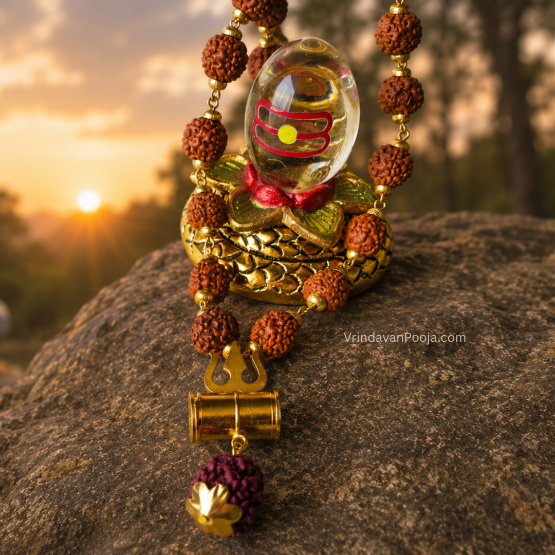 Gold Plated Rudraksha Trishool Necklace