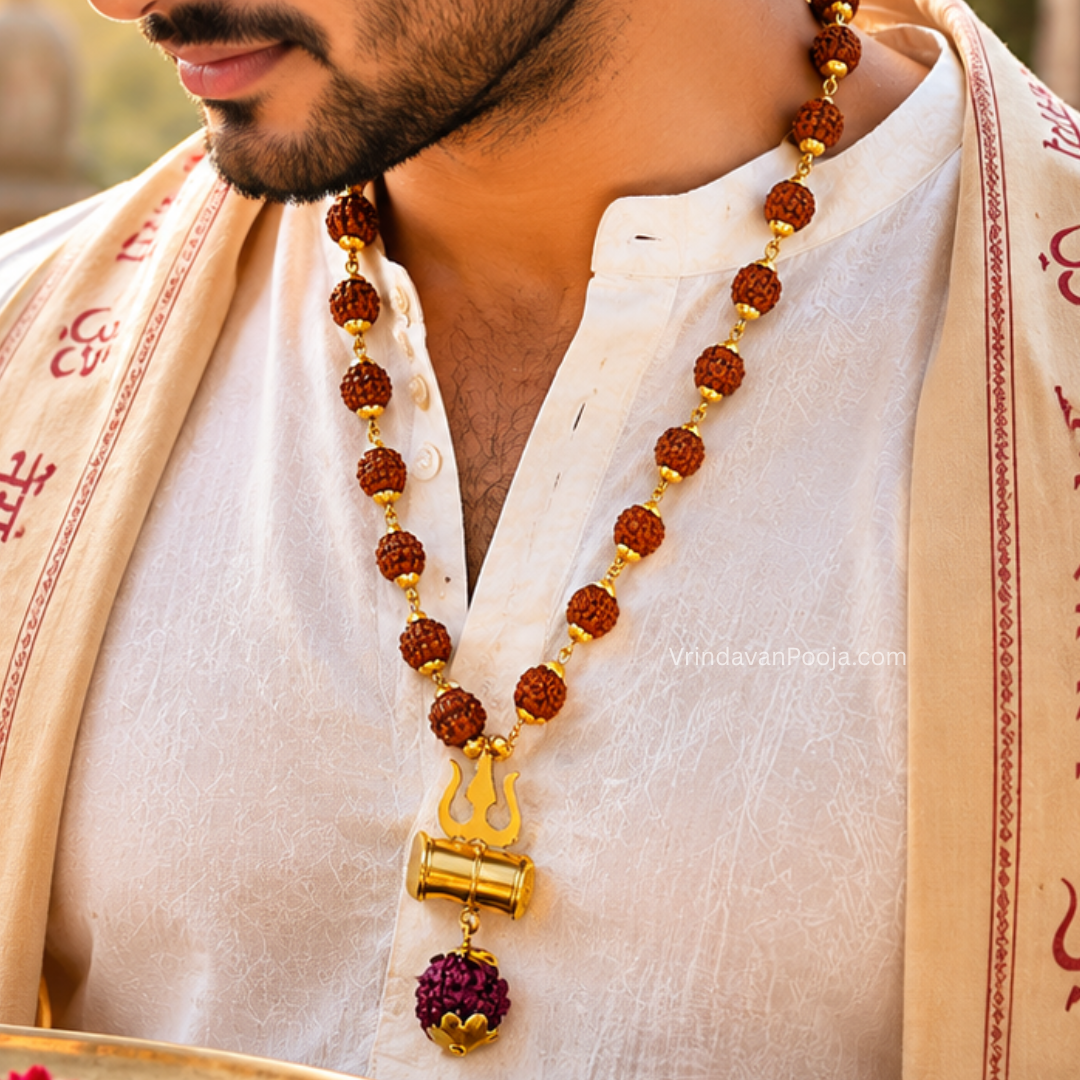 Gold Plated Rudraksha Trishool Necklace