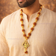 Gold Plated Rudraksha Mala with Om Trishool Pendant