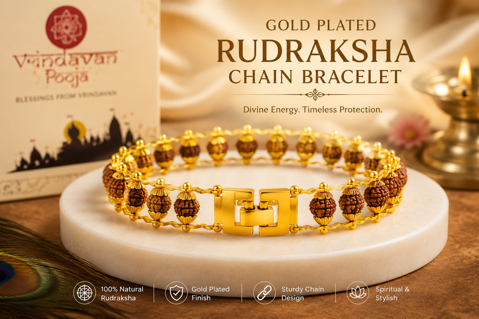 Gold Plated Rudraksha Chain Bracelet