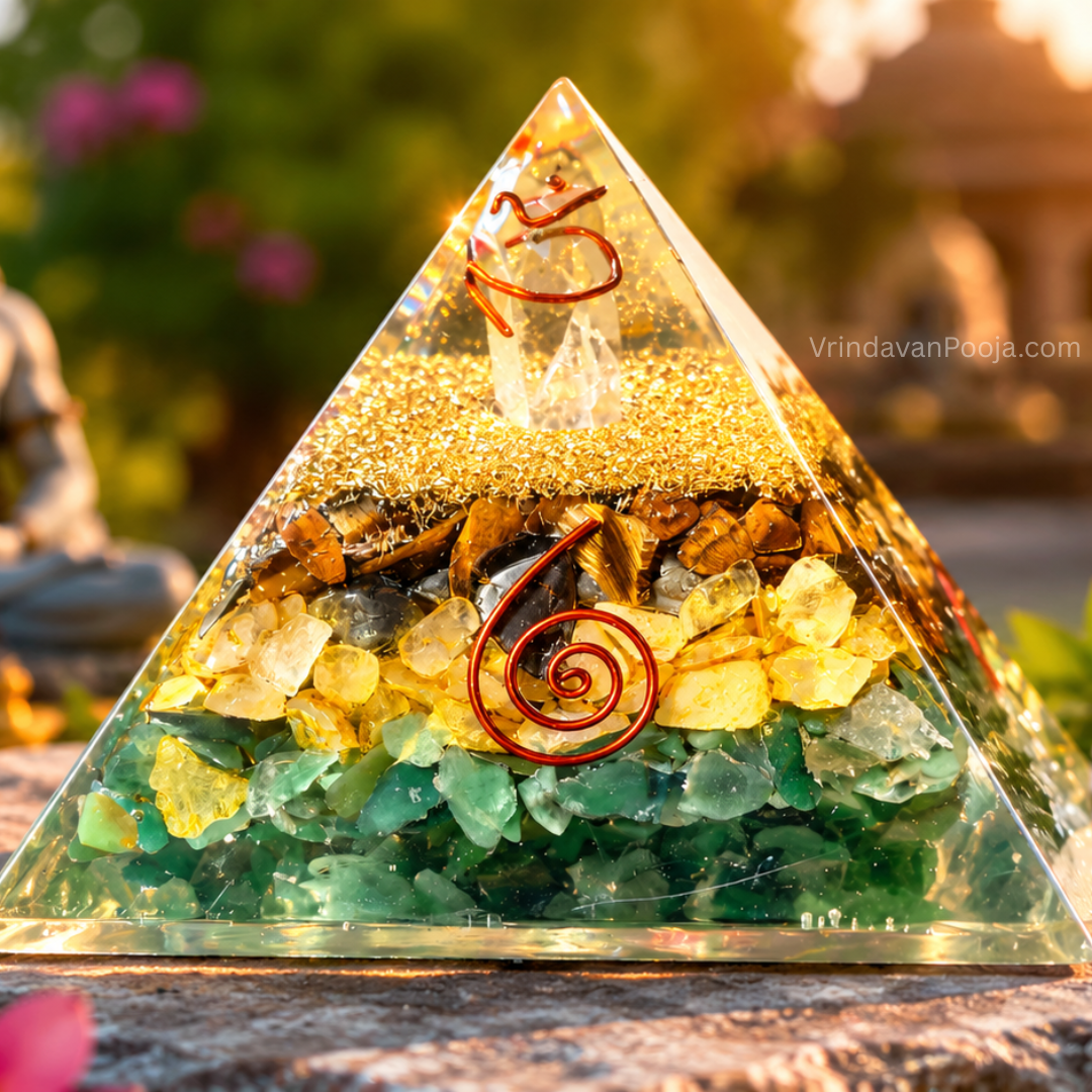 Money Magnet Pyramid with Pyrite, Tiger Eye, Citrine and Aventurine Stones