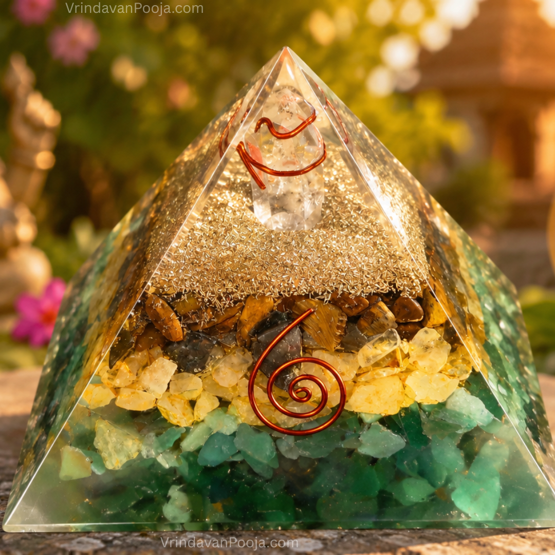 Money Magnet Pyramid with Pyrite, Tiger Eye, Citrine and Aventurine Stones