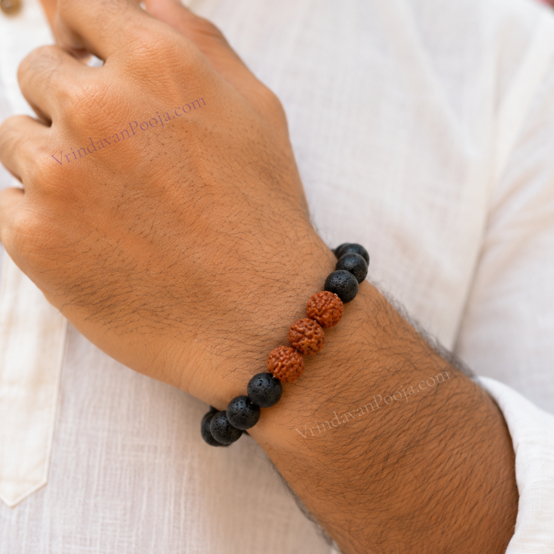 Rudraksha with Lava Beads Bracelet