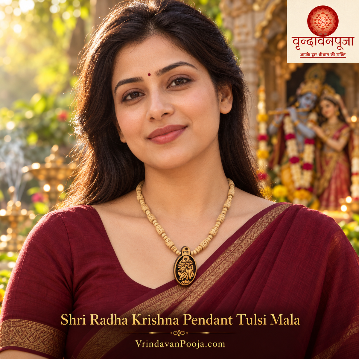 Shri Radha-Krishna Pendant Tulsi Mala