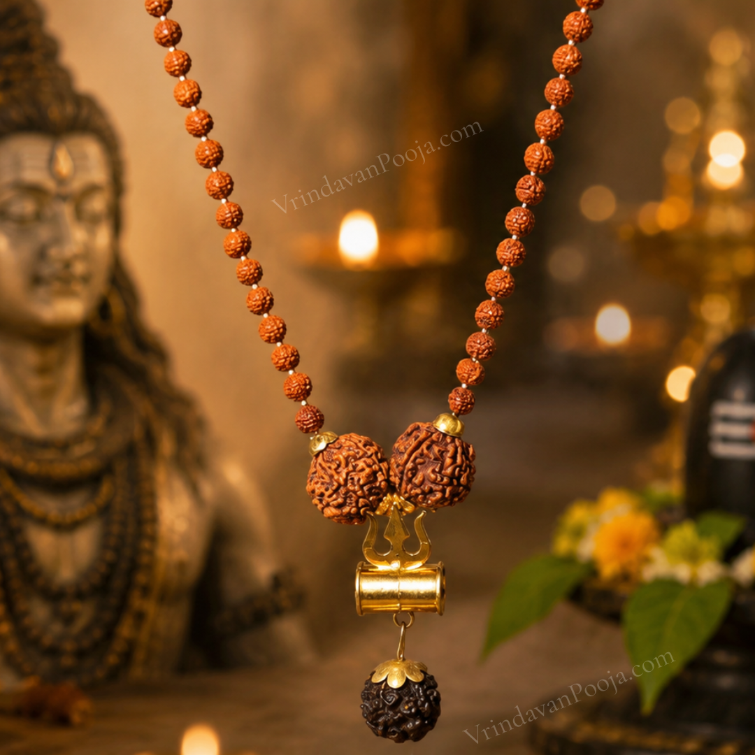 Shiv Trishool Pendant with Rudraksha Chain
