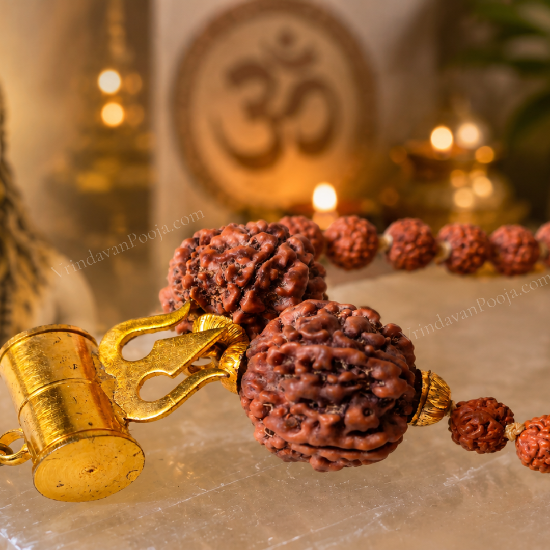 Shiv Trishool Pendant with Rudraksha Chain