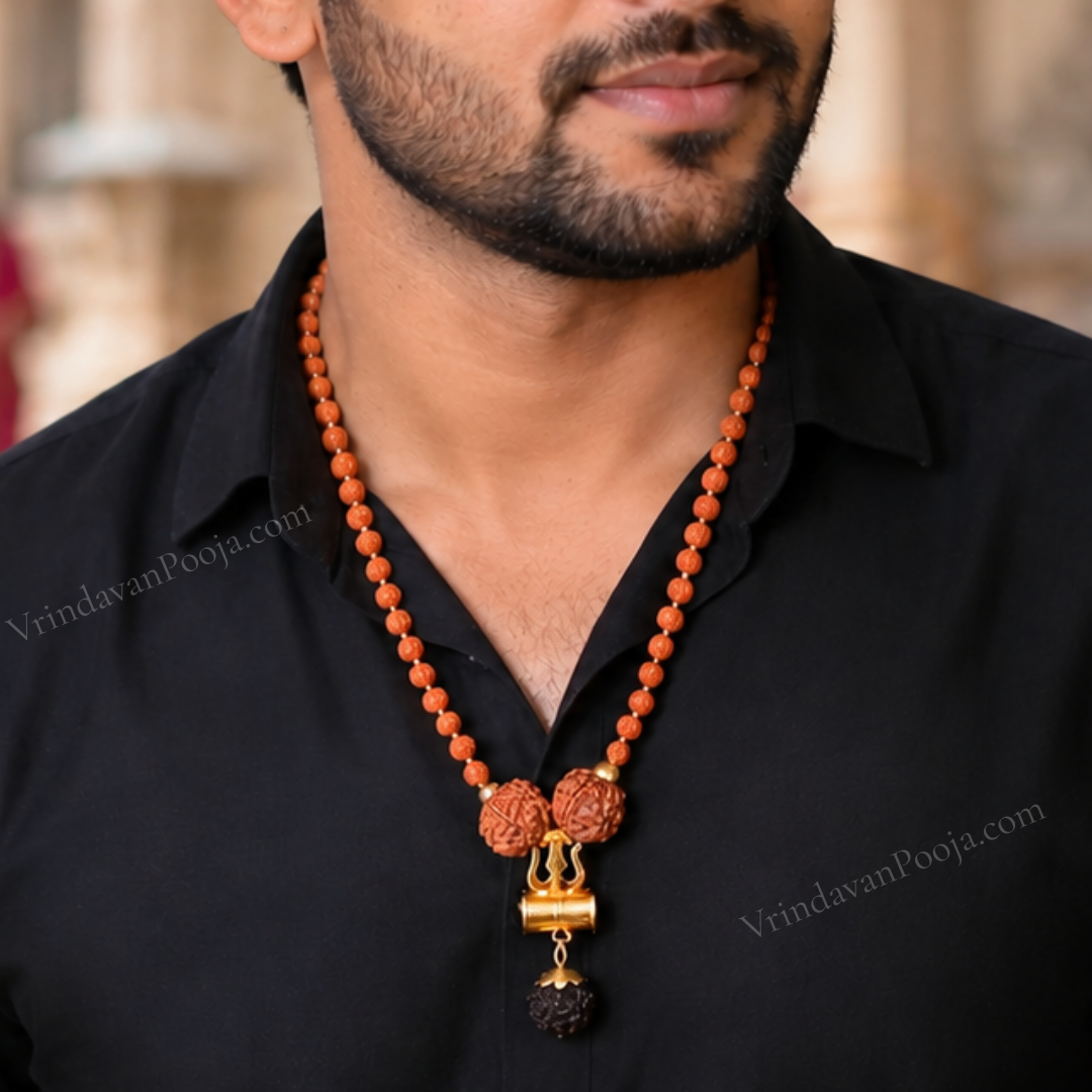 Shiv Trishool Pendant with Rudraksha Chain