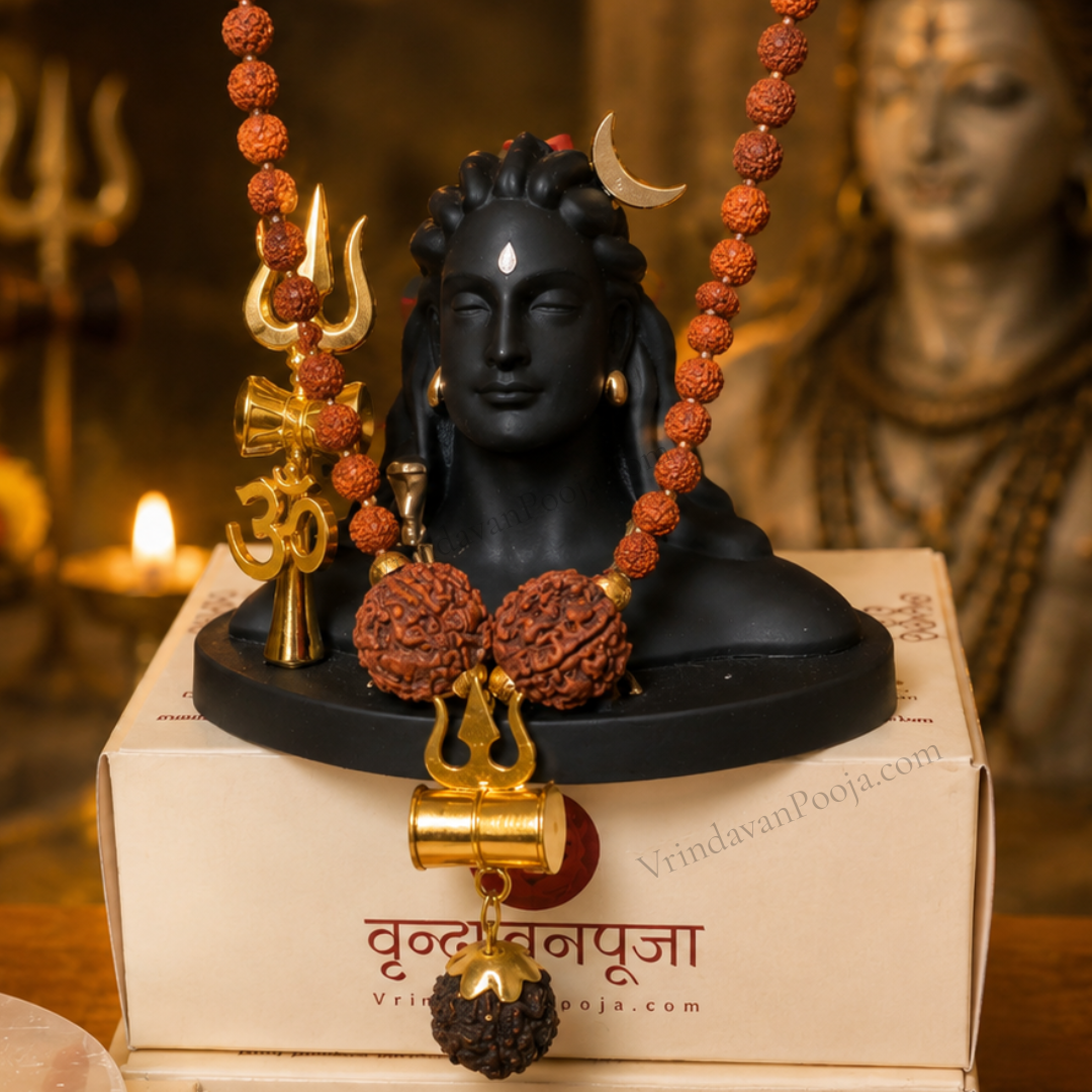 Shiv Trishool Pendant with Rudraksha Chain