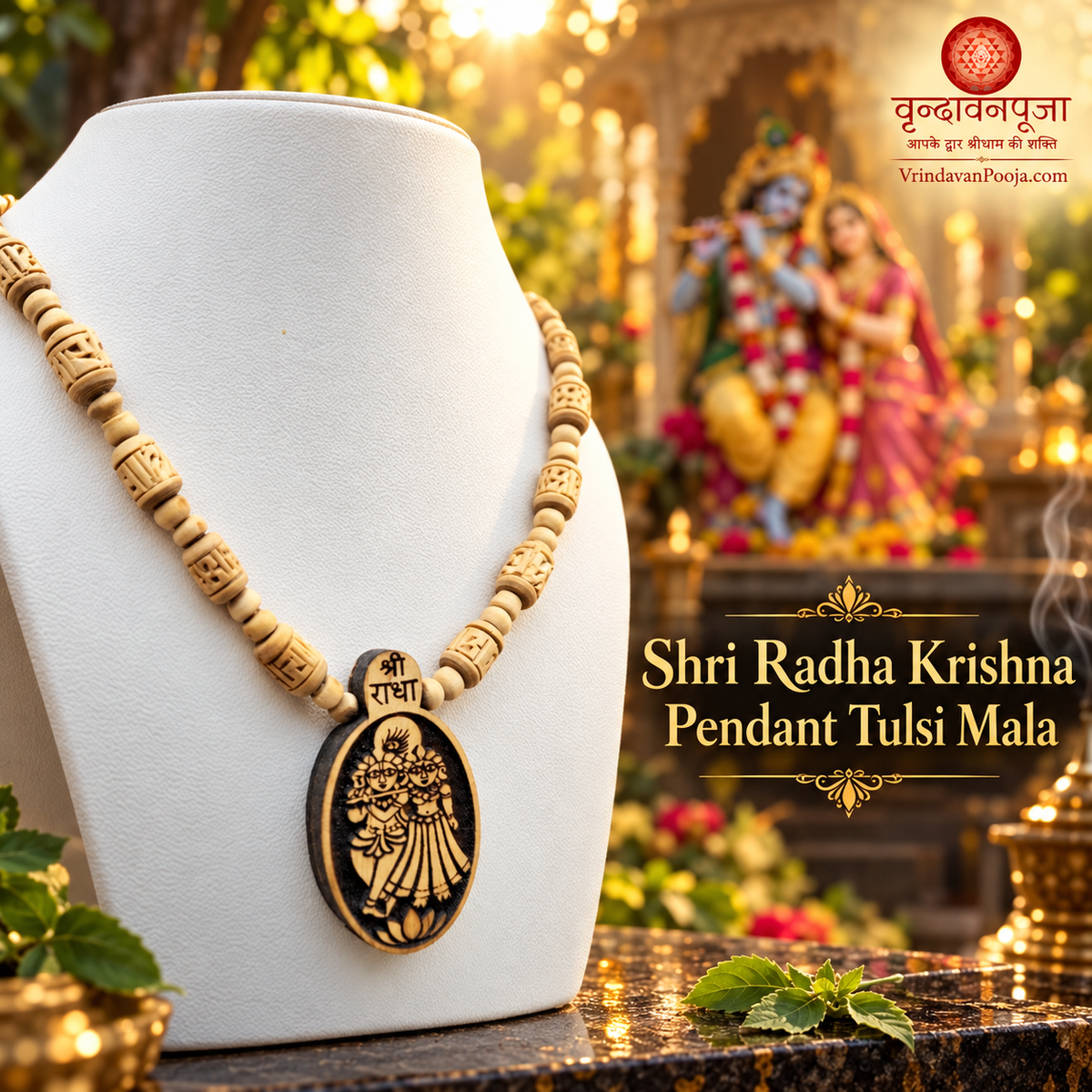 Shri Radha-Krishna Pendant Tulsi Mala