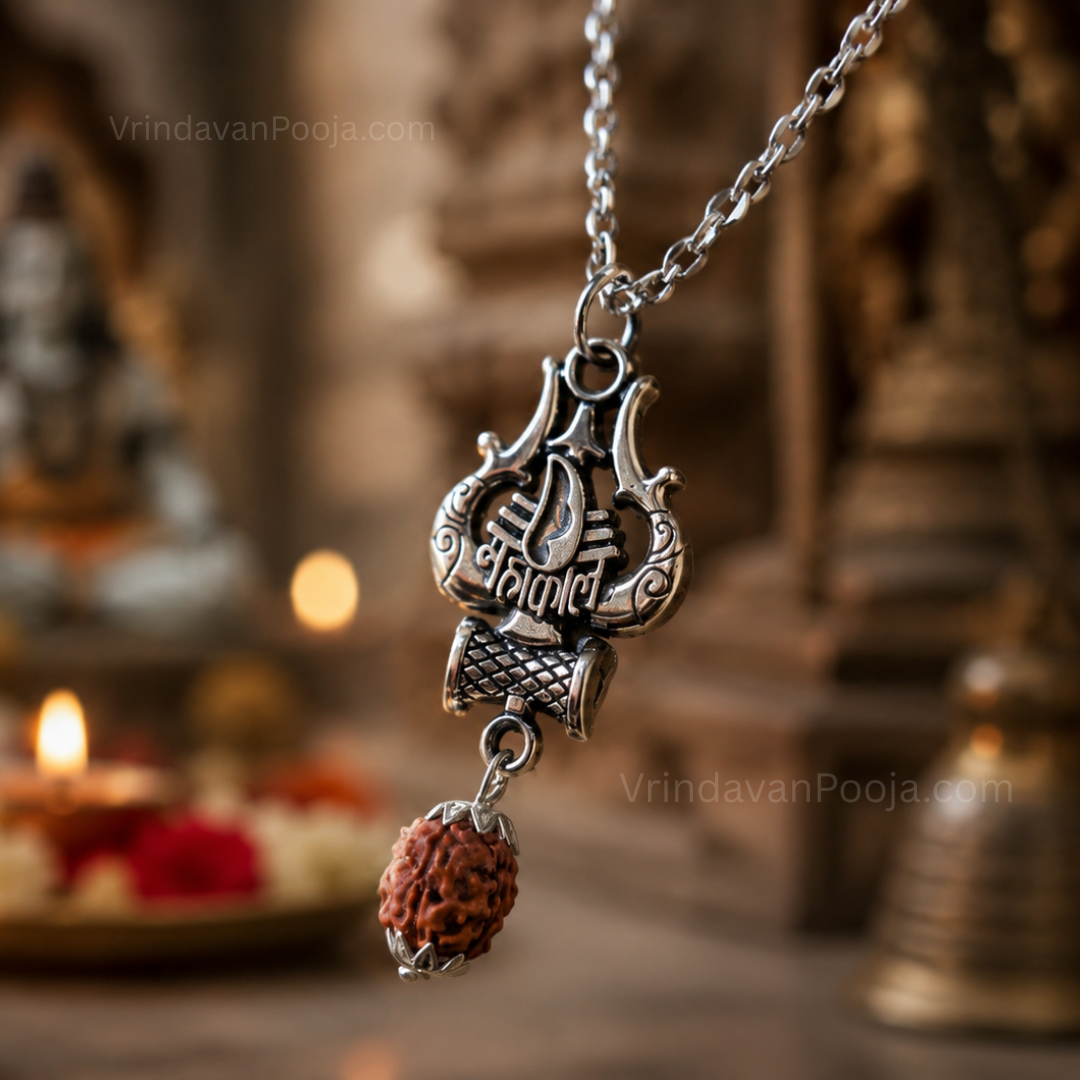 Silver Plated Rudraksha with Trishool Pendant