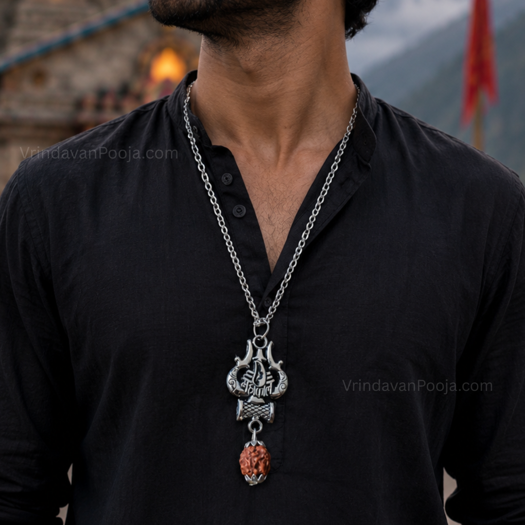 Silver Plated Rudraksha with Trishool Pendant