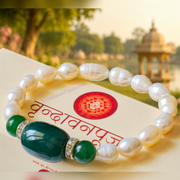 White Pearl with Green Jade Diamond Roundel Bracelet