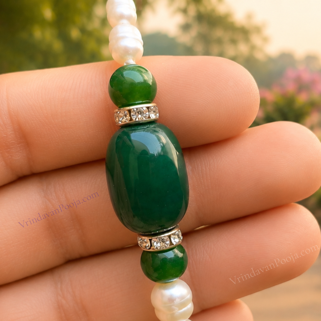 White Pearl with Green Jade Diamond Roundel Bracelet