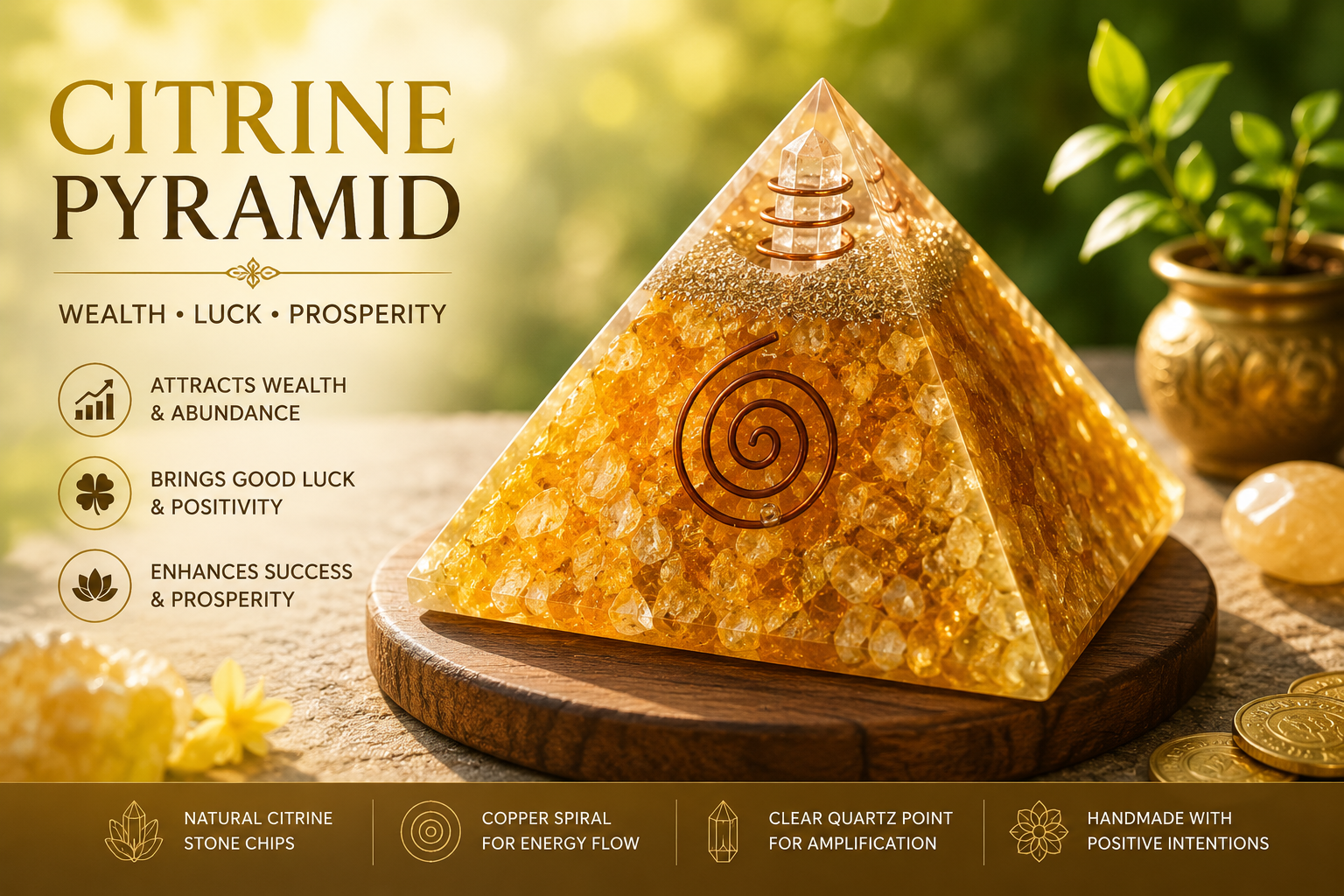Citrine Pyramid – Attract Wealth, Success & Positive Energy