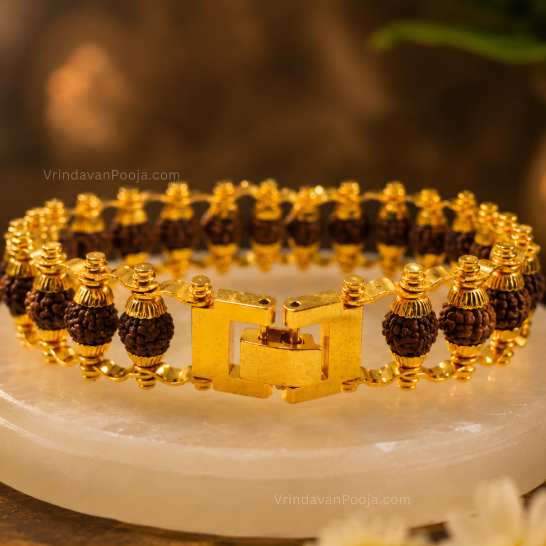 Gold Plated Rudraksha Chain Bracelet