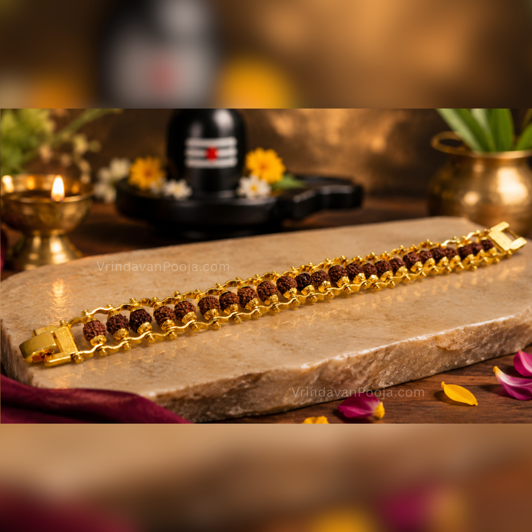 Gold Plated Rudraksha Chain Bracelet