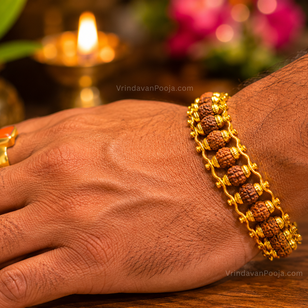 Gold Plated Rudraksha Chain Bracelet