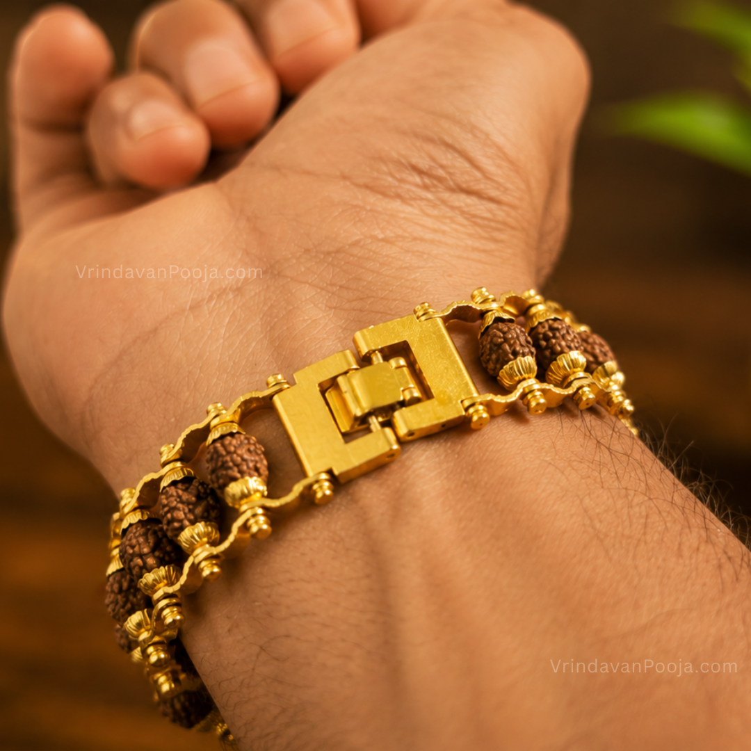 Gold Plated Rudraksha Chain Bracelet