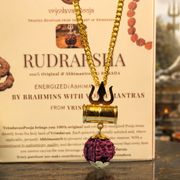 Gold-Plated Shiva Damru Trishul Rudraksha Chain Necklace