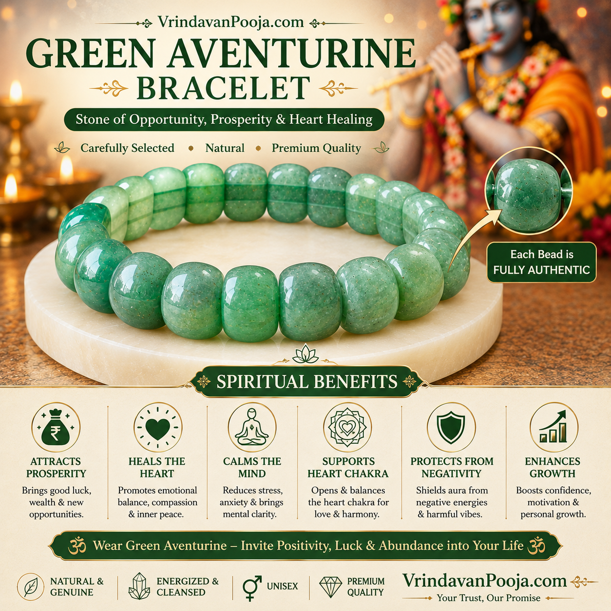 Green Aventurine Bracelet - Abhimantrit & Authentic
