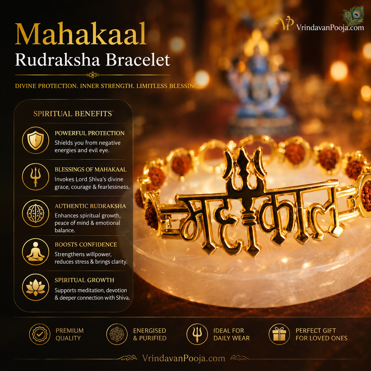 Gold Plated Mahakal Rudraksha Bracelet