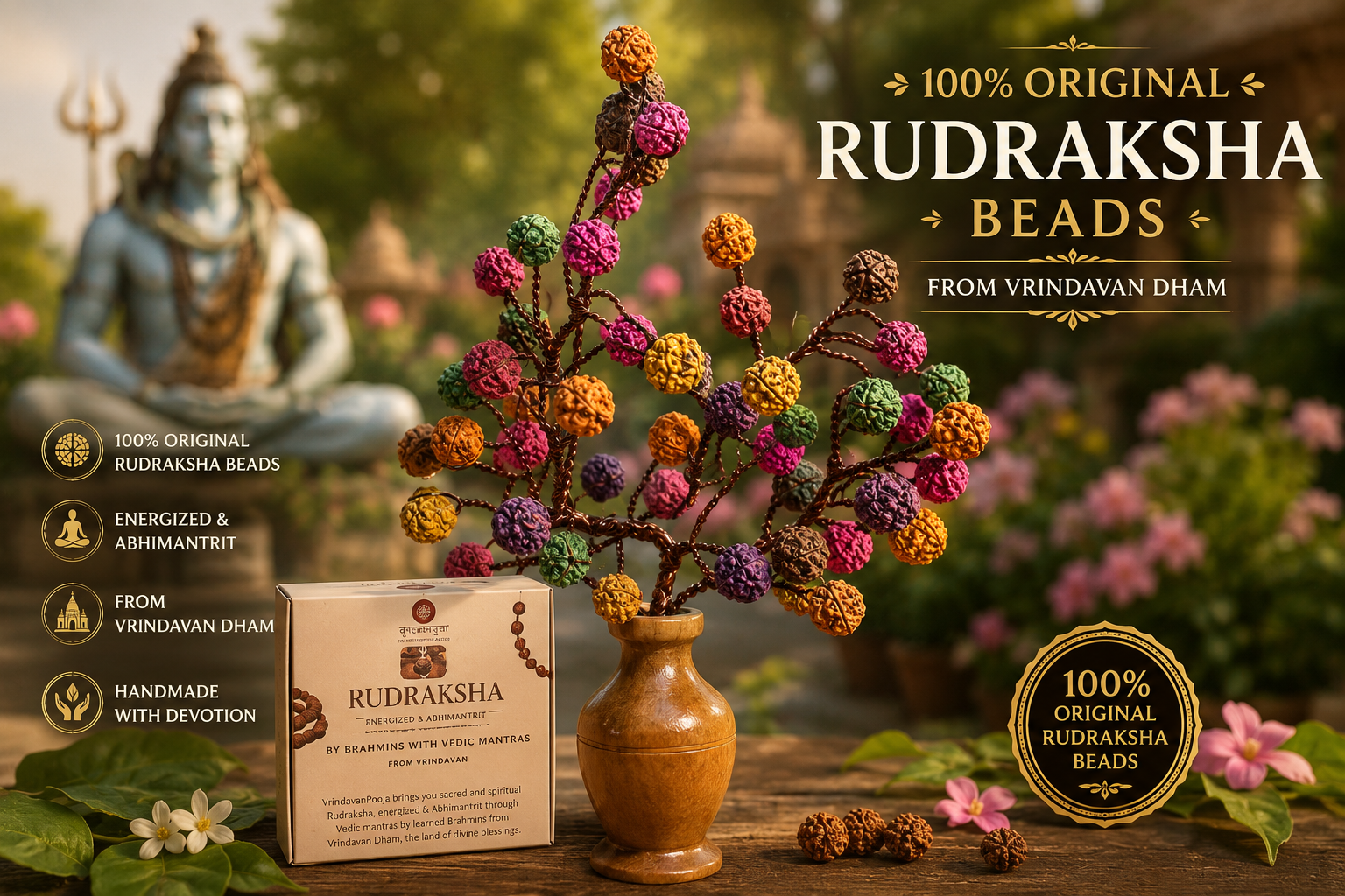 Rudraksha Tree | 54 Pcs of Natural Hand Painted 5 Face Rudraksh
