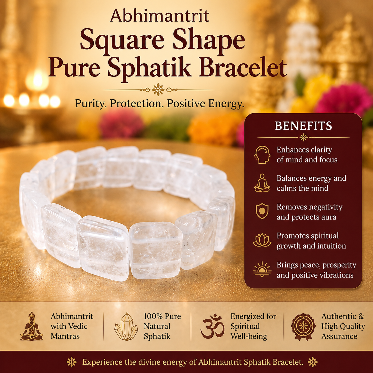 Pure Sphatik Bracelet (Square Shape)